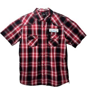 St. Arnold Patron Saint of Beer Mens XL Red Black Plaid SS Western Snap Shirt
